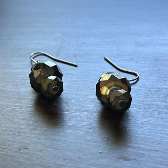 Handmade Glass Bead Earrings 1.5in Hooks Black Coated Beads Dark Silver Tone - Picture 4 of 14